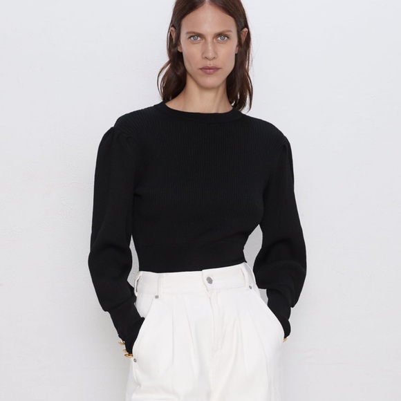 zara sweater with puff sleeves